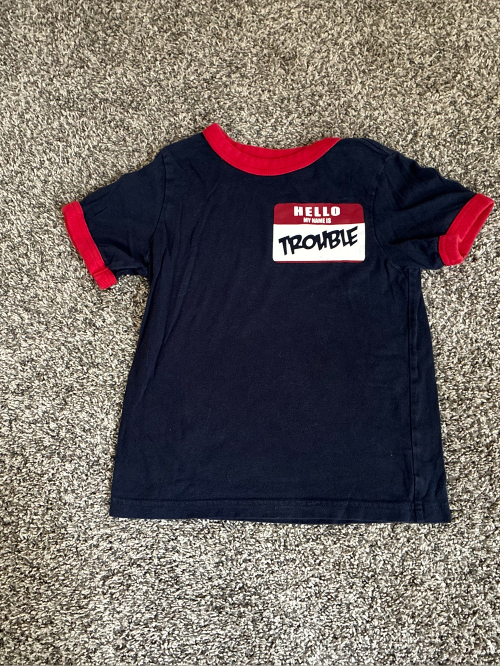 Place Brand Toddler Hello My Name is Trouble Blue/Red Short Sleeve Tee, Size 4T